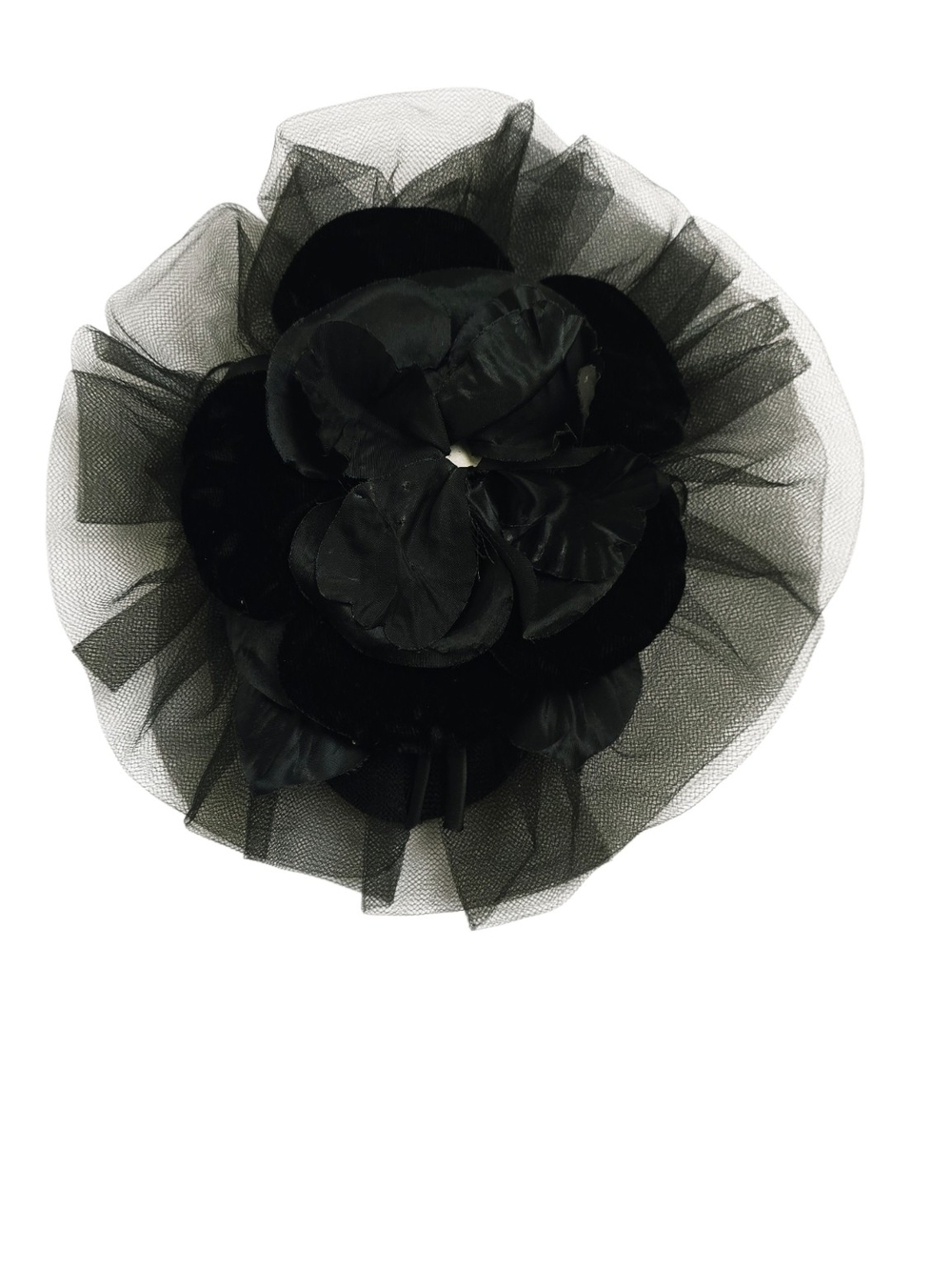 Vintage Betmar Black Floral Fascinator Hat Tulle Made in USA - Picture 5 of 8